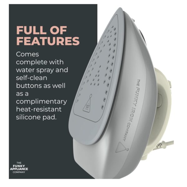 The Funky Iron Company FI-02-GREY , 2400w Ceramic Soleplate Iron Grey