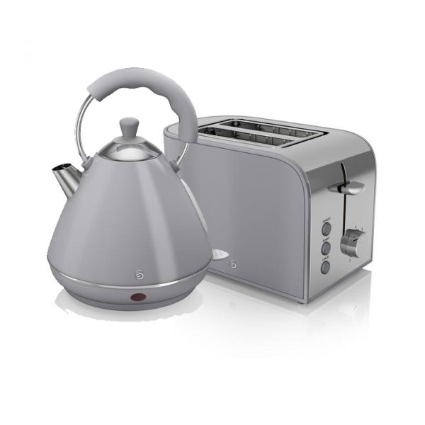 Swan Retro Kettle and 2 Slice Toaster Set – Grey