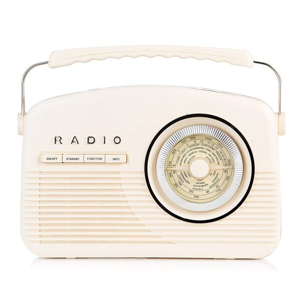 Akai A60010CDAB Retro DAB Radio Alarm Clock with LCD Display – Cream
