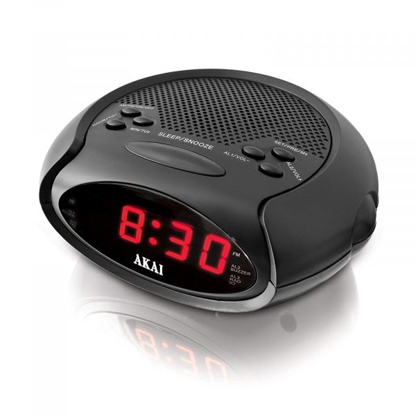 Akai A61015 LED Radio Alarm Clock Sleep to Music Function 20 Preset Stations - Black
