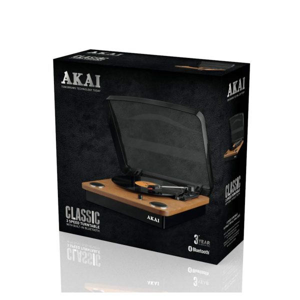 Akai A60020 Classic Three Speed Vinyl Turntable Natural Wood Finish – Oak