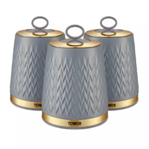 Tower Empire 3 Piece Canisters Grey & Gold