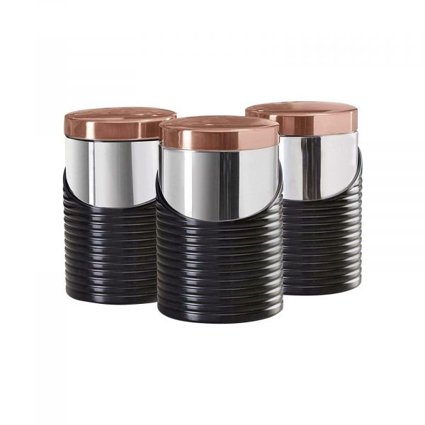 Tower 3 Piece Canisters - Black / Rose Gold