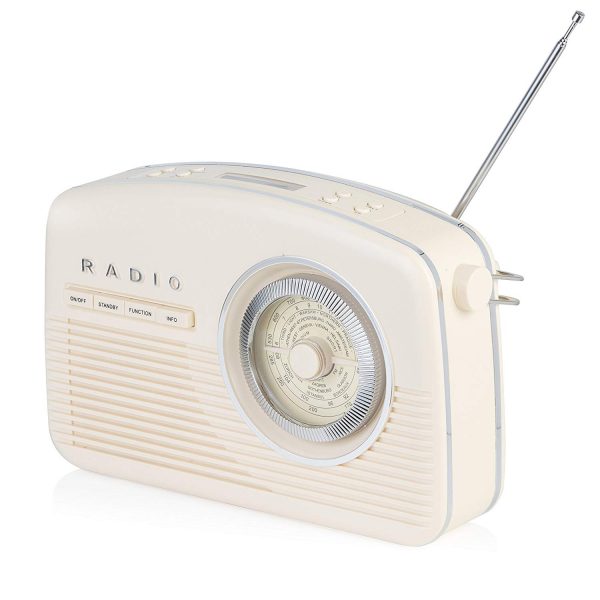 Akai A60010CDAB Retro DAB Radio Alarm Clock with LCD Display – Cream