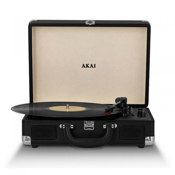 Akai A60011N Bluetooth Rechargeable Turntable and Case – Black