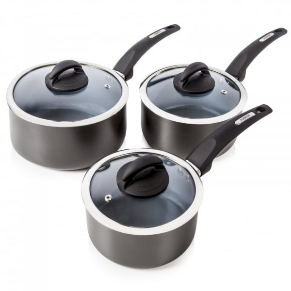 Tower T80302 Ceramic Coated 3 Piece Saucepan Set, Black