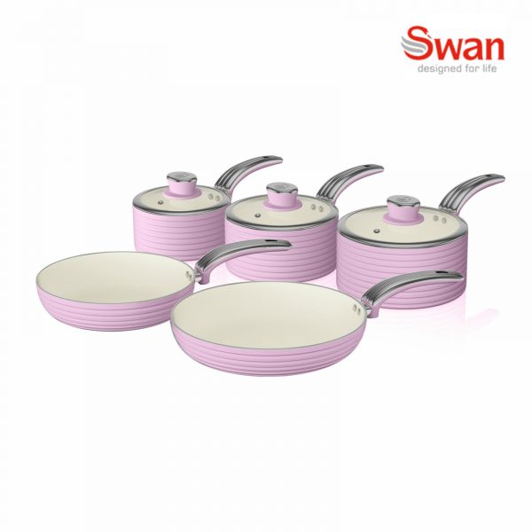 Swan SWPS5020PN Retro 5 Piece Pan Set – Pink