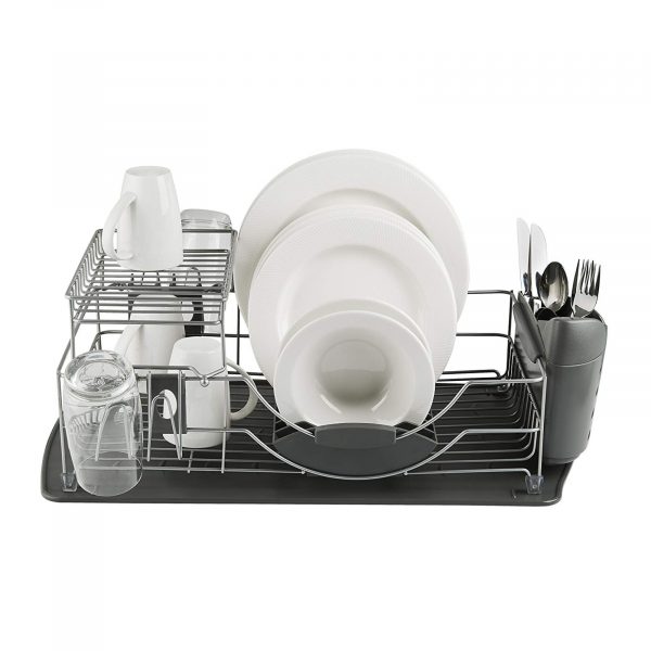 Tower T847002 Compact 2 Tier Dish Rack with Cutlery Holder Grey