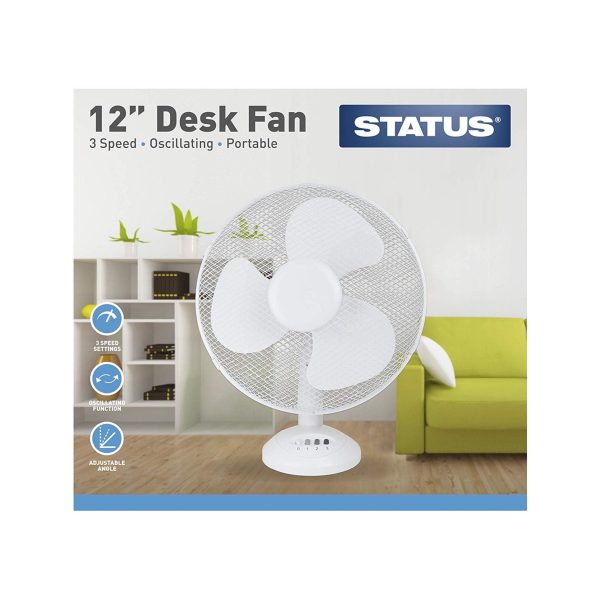 Status Portable 12 inch Oscillating Desk Fan – White