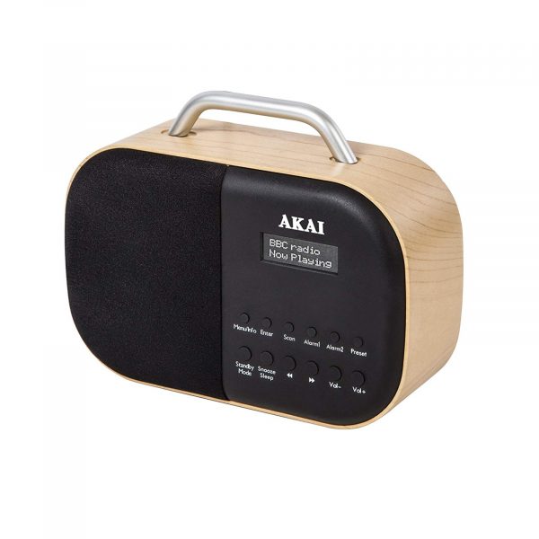 Akai A61017 DAB Radio with LED Screen and Alarm Clock with Sleep Timer – Beech
