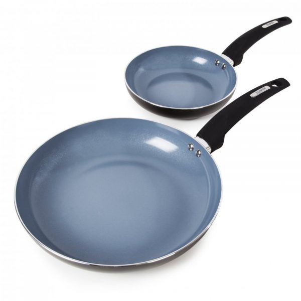 Tower T80300 2 Piece Ceramic Coated Frying Pan Set – Grey / Black