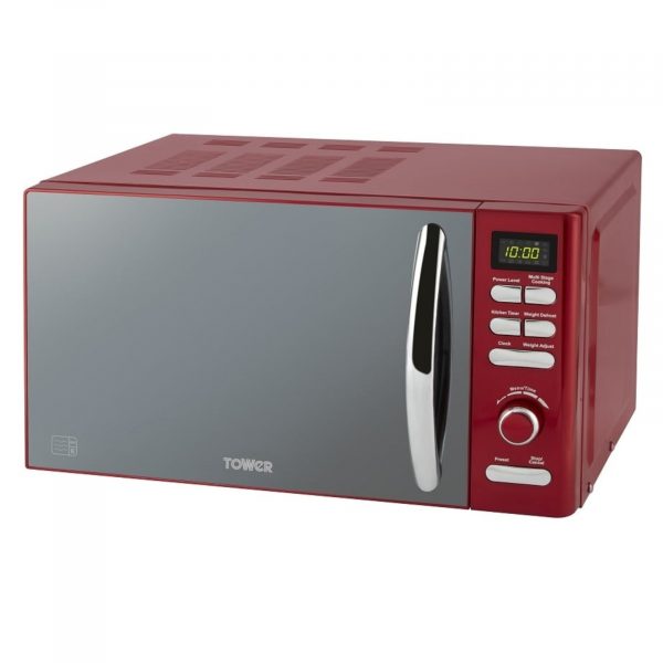 Tower T24019R Digital Microwave with Mirror Door 20L 800W – Red / Chrome