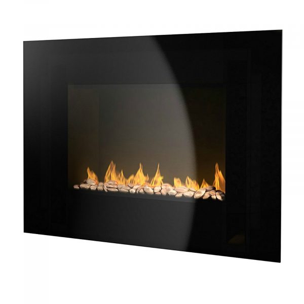 Warmlite WL45008 Flat Glass Wall Fire – Black / Pebble Effect