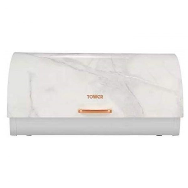 Tower T826003WR Roll Top Bread Bin White Marble and Rose Gold