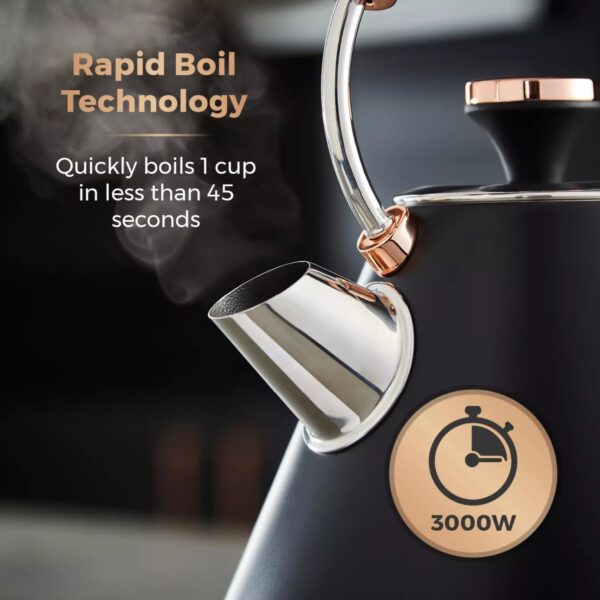 Tower T10044RG Caveletto 1.7L Pyramid Kettle Black Rose Gold - Image 2