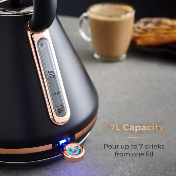 Tower T10044RG Caveletto 1.7L Pyramid Kettle Black Rose Gold - Image 3