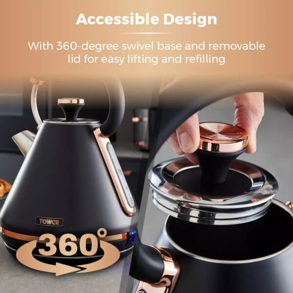 Tower T10044RG Caveletto 1.7L Pyramid Kettle Black Rose Gold - Image 4