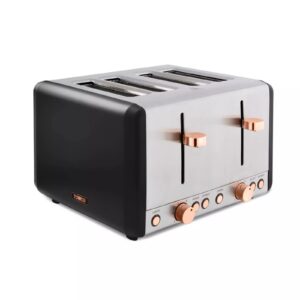 Tower T20051RG Cavaletto Rose Gold 4 Slice Stainless Steel Toaster Black