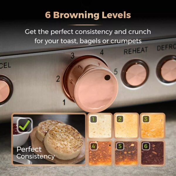 Tower T20051RG Cavaletto Rose Gold 4 Slice Stainless Steel Toaster Black - Image 2