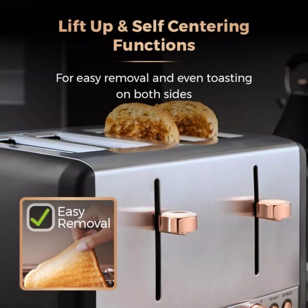 Tower T20051RG Cavaletto Rose Gold 4 Slice Stainless Steel Toaster Black - Image 4