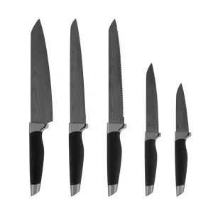 Tower T81532MB Damascus 5 Piece Patterned Mirror Knife Set – Black