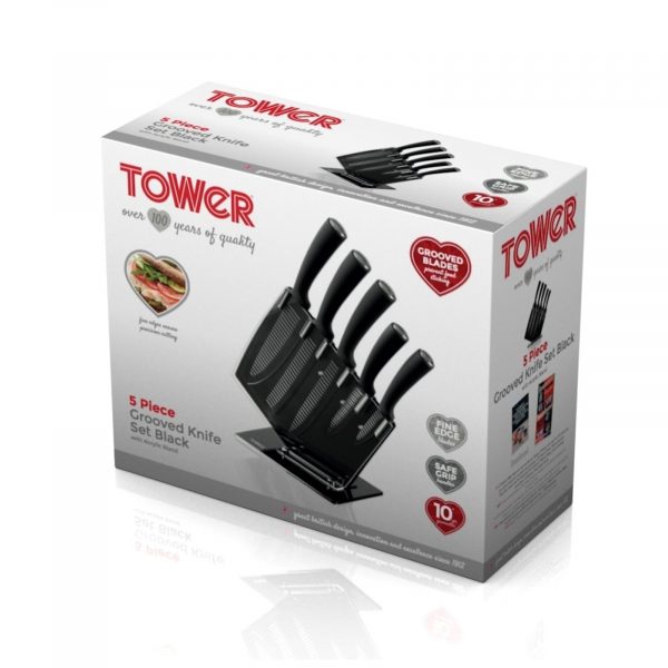 Tower T80706 5 Piece Knife Set & Acrylic Stand – Black