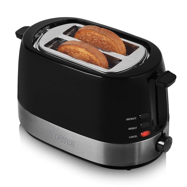 Tower T20004 2 Slice Toaster with Adjustable Browning Control 850W – Black