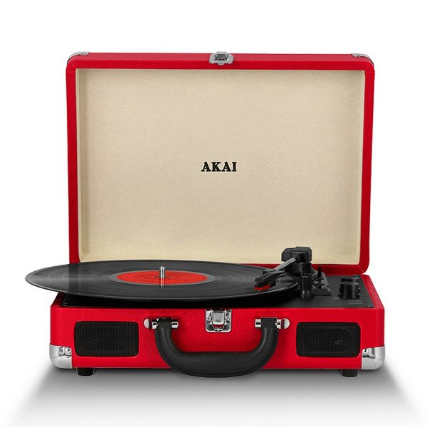 Akai A60011RN Bluetooth Rechargeable Turntable and Case – Red