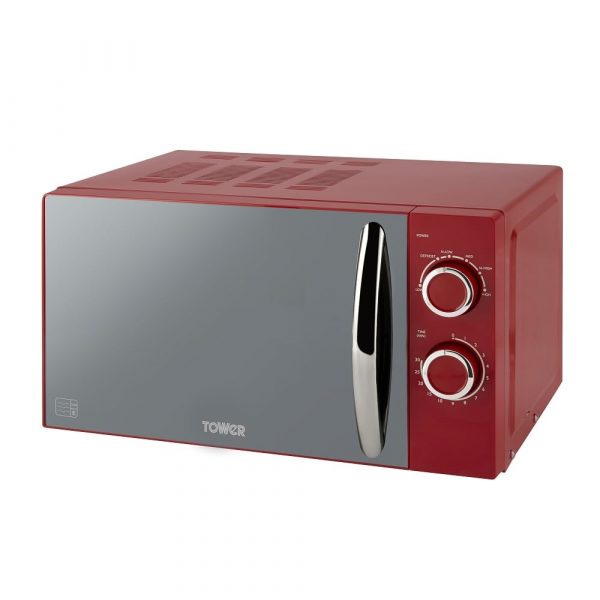 Tower T24009RN Microwave with Mirror Door 20L 800W – Red / Chrome