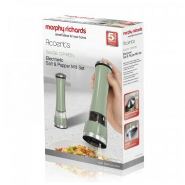 Morphy Richards 974227 Accents Electronic Salt and Pepper Mill – Sage Green