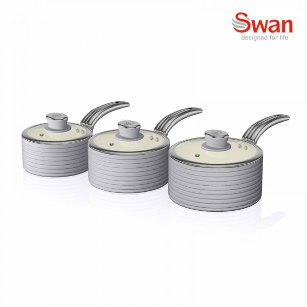 Swan SWPS3020GRN Retro 3 Piece Saucepan Set - Grey