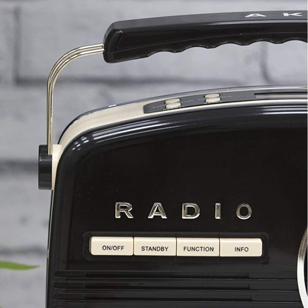 Akai A60010DABBT DAB Radio Portable Retro Alarm Clock with Bluetooth – Black