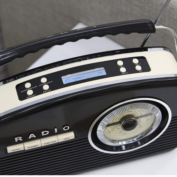 Akai A60010DABBT DAB Radio Portable Retro Alarm Clock with Bluetooth – Black