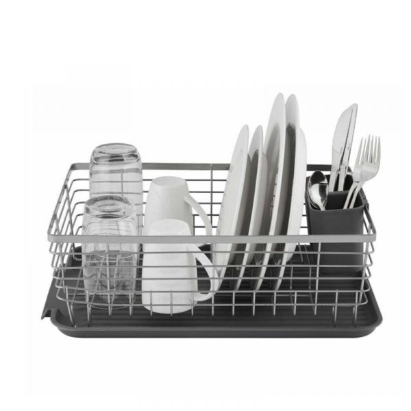 Tower T847001 Compact Dish Rack with Cutlery Holder Grey