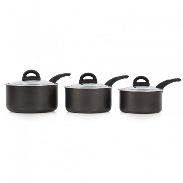 Tower T80302 Ceramic Coated 3 Piece Saucepan Set, Black