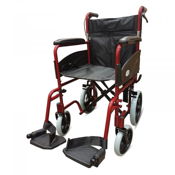 Z-Tec Folding Transit 601X Wheelchair Aluminium With Attendant Brakes Red New