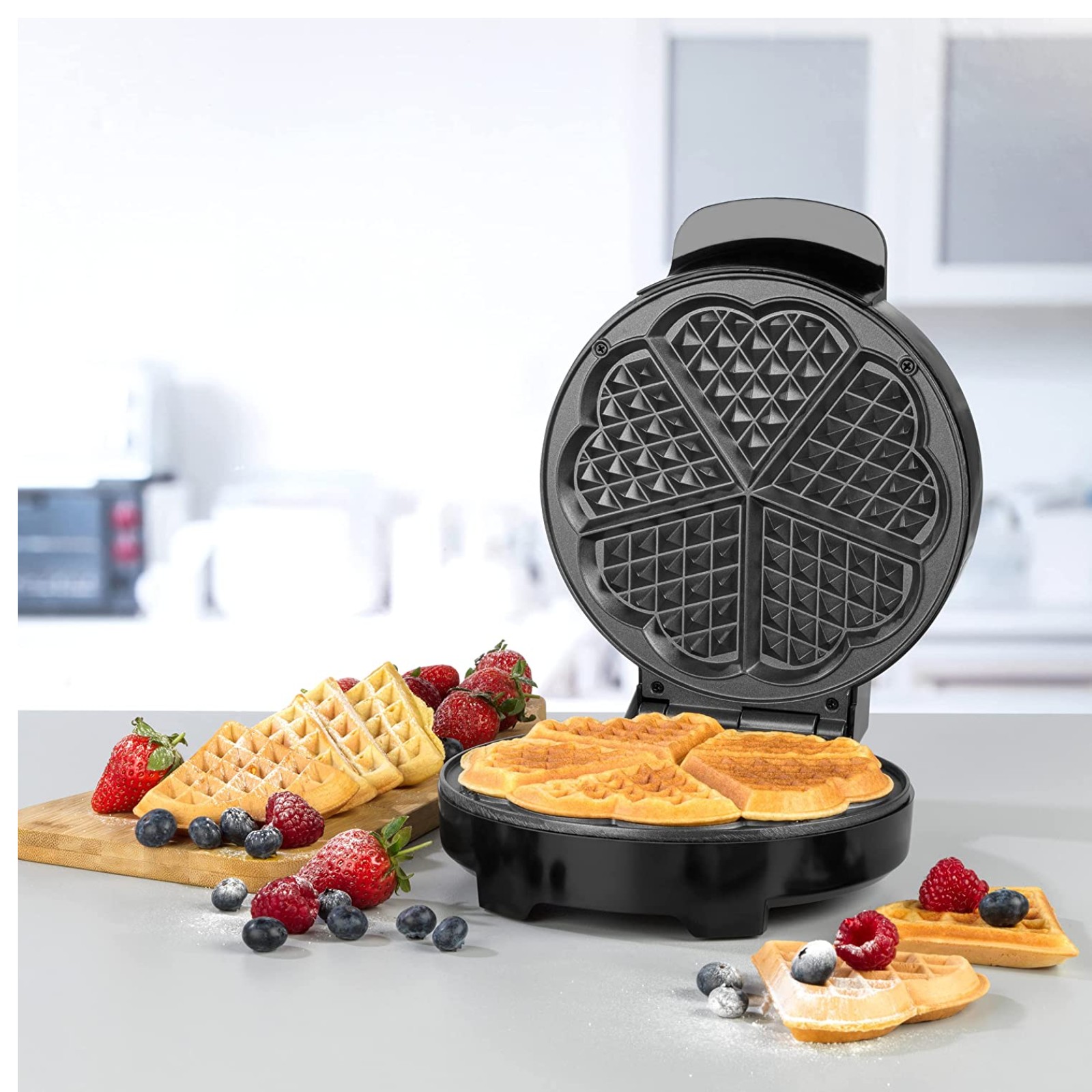 Waffle Maker Iron Heart Shape Non Stick 5 Belgian 1000W Machine Baking  Geepas