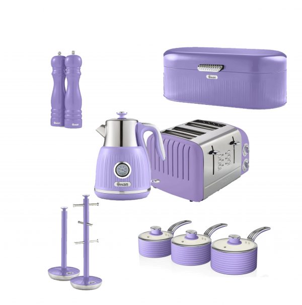 Swan Retro 6 Piece Kitchen Set Purple With 3 saucepans  Brand New