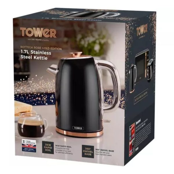 Tower T10023N 1.7L Stainless Steel Kettle Brand New Black