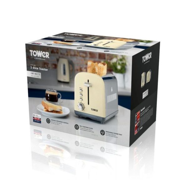 Tower T20014C Infinity 2 Slice Toaster With Cream Finish Brand New