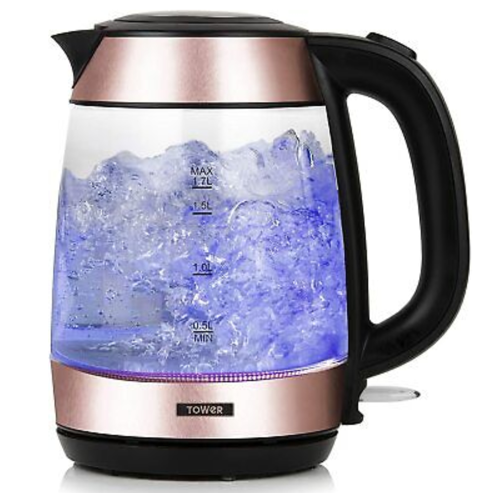 Tower Fast Boil Glass Kettle, Black and Rose Gold