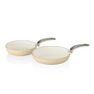 Swan SWPS2010CN Retro 2 Piece Frying Pan Set – Cream Brand New