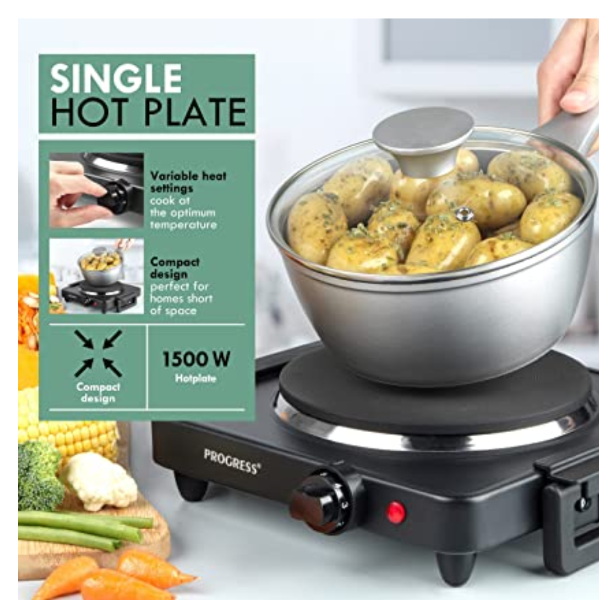 HotMat 2 Dish Connect Hot Plate - Foldable Food Warmer With Dual Heat Settings, Rustic Red