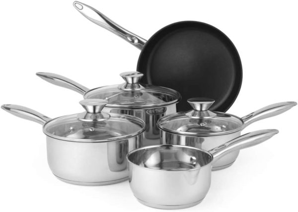 Russell Hobbs BW06572 Classic Collection 5 Piece Pan Set, 14/16/18/20/24 cm, Stainless Steel, Non-Stick, Suitable for Induction, Gas and Electric Hobs