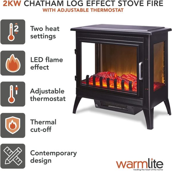 WO HEAT SETTINGS: High performance 2KW log effect stove with optional heat settings of 1000W and 2000W for maximum comfort by delivering heat quickly