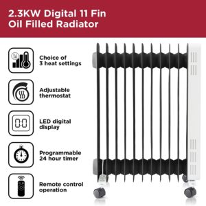 Black And Decker BXRA43015GB 2.3kw Digital Oil Filled Radiator EMPERATURE CONTROL: Choose your preferred temperature with a heat range of 7 – 35 degrees, giving you optimum heat 24 HOUR TIMER: Schedule the radiator to come on and off tailored to your busy timetable, keeping your home warm upon your return