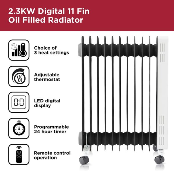EMPERATURE CONTROL: Choose your preferred temperature with a heat range of 7 – 35 degrees, giving you optimum heat 24 HOUR TIMER: Schedule the radiator to come on and off tailored to your busy timetable, keeping your home warm upon your return