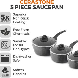 Tower T81212 Cerastone Forged 3 Piece Saucepan Set with Non-Stick Coating and Soft Touch Handles,18/20/22cm, Graphite