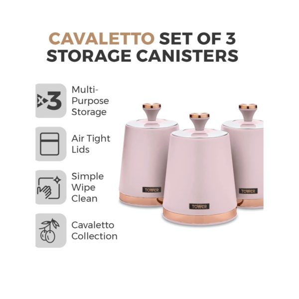 Tower T826131PNK Cavaletto Rose Gold Edition Pink 3 Piece Canister Set