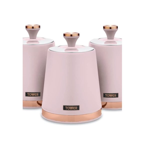 Cavaletto Set of 3 Storage Canisters for Tea/Coffee/Sugar, Steel, Marshmallow Pink and Rose Gold